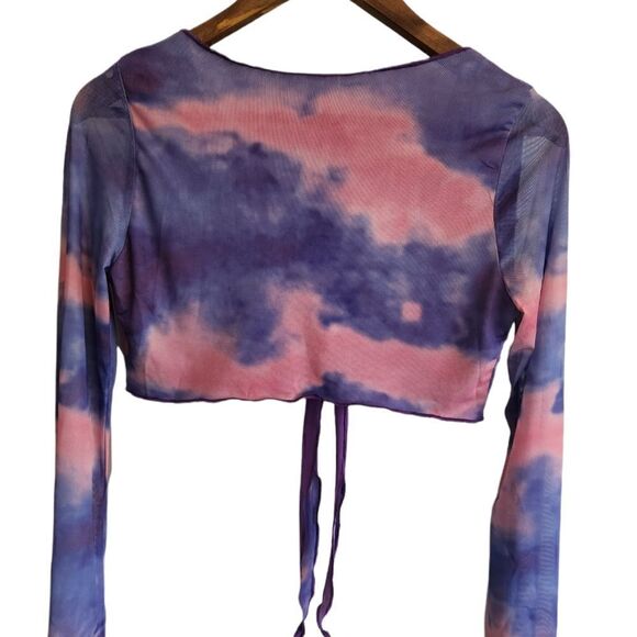 SHEIN Two Piece Pink and Purple Tie Dye Crop Top and Skirt Set - Picture 3 of 8